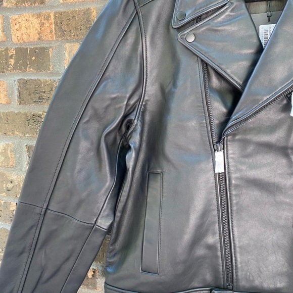 1050 Ted Baker Carve Black 100% Leather Jacket SIZE 4 US 40 Luxury Designer L XL - Picture 6 of 8